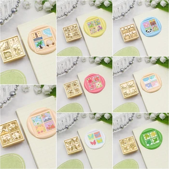 New field grid series stamps fire seal square embossed brass head solid brass gift decoration hand ledger Diy craft toy envelope