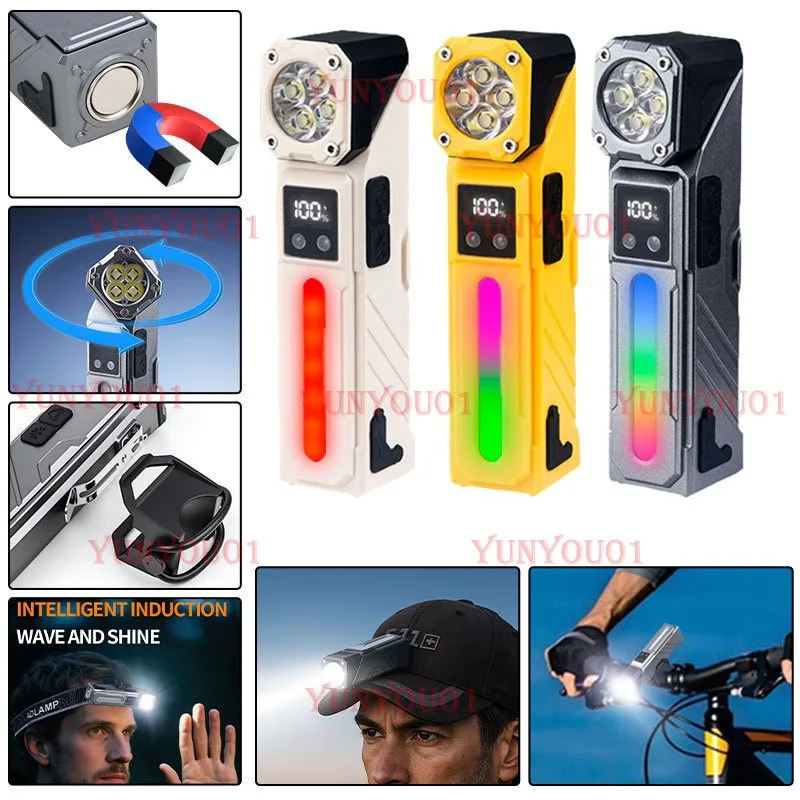Cross-border New Multi-function Flashlight with Digital Display Induction Portable Headlight USB Charging Cycling Bicycle