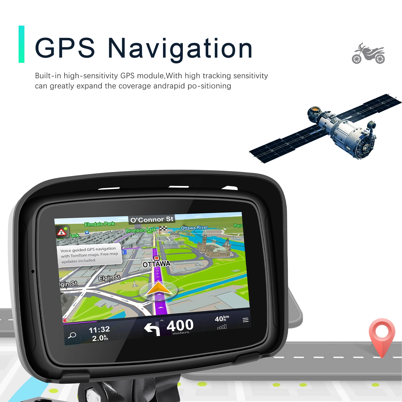 Podofo 4Core 5inch Carplay Motorcycle Android Auto IPS Screen Motor Monitor GPS Navigaiton IPX7 Waterproof Bluetooth Motor DVR