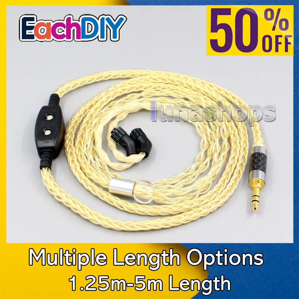 2.5mm 4.4mm 8 Cores 99.99% Pure Silver + Gold Plated Earphone Cable For AKR03 Roxxane JH Audio JH24 Layla Angie LN006508