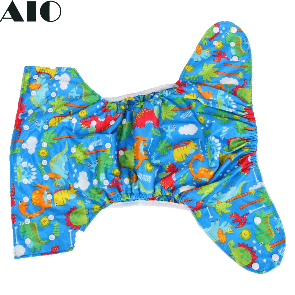 [AIO] Big Baby Print Nappy Reusable Cloth Diaper Waterproof Adjustable Child Pocket Diapers Fit 6-10 Years Old Kids (No Insert)