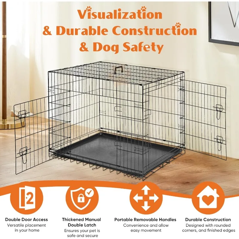 

Foldable Double Door Dog Crate with Leak-Proof Tray, 36 Inch