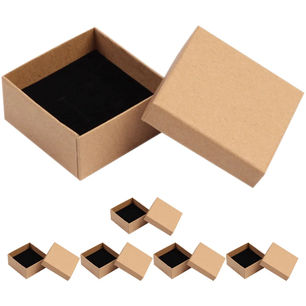 

6Pcs Jewelry Gift Paper Boxes Solid-Color Necklace Packing Sponge Liner Jewelry Travel Case Portable Organizer