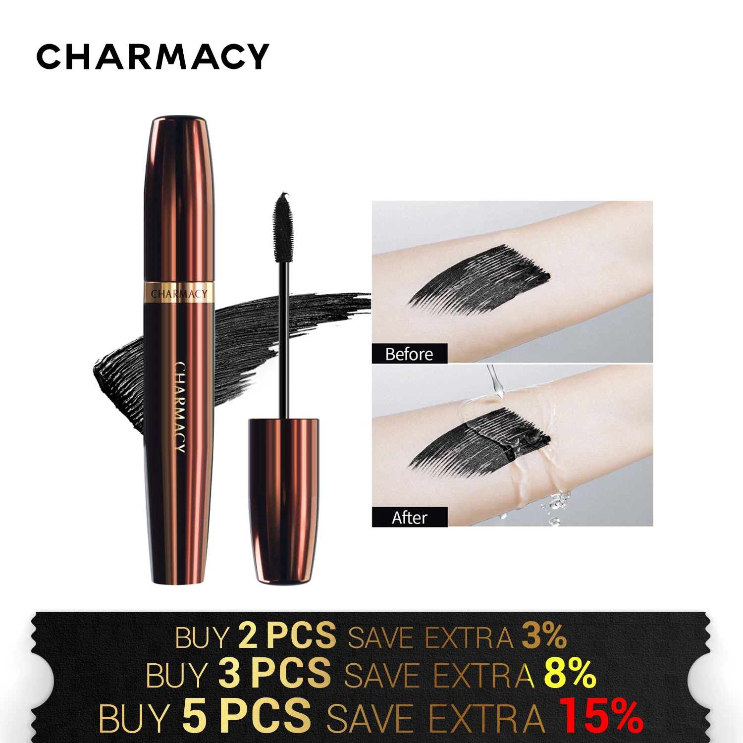 CHARMACY Lengthening 3D Mascara Black Thick Eyelash Extension Eye Lashes Longlasting Mascara Waterproof Makeup Cosmetic