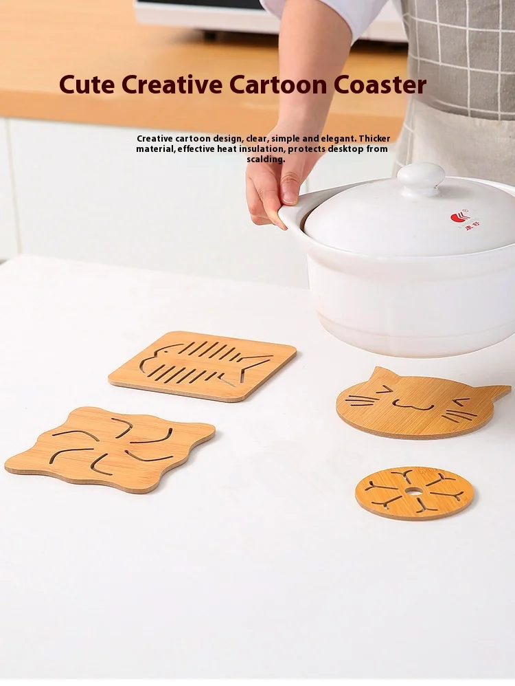 

Creative Wooden Dining Table Mat Heat Resistant Coaster Plate Home Use Anti-Scalding Pad Hollow out Design for Cups Pots Bowls