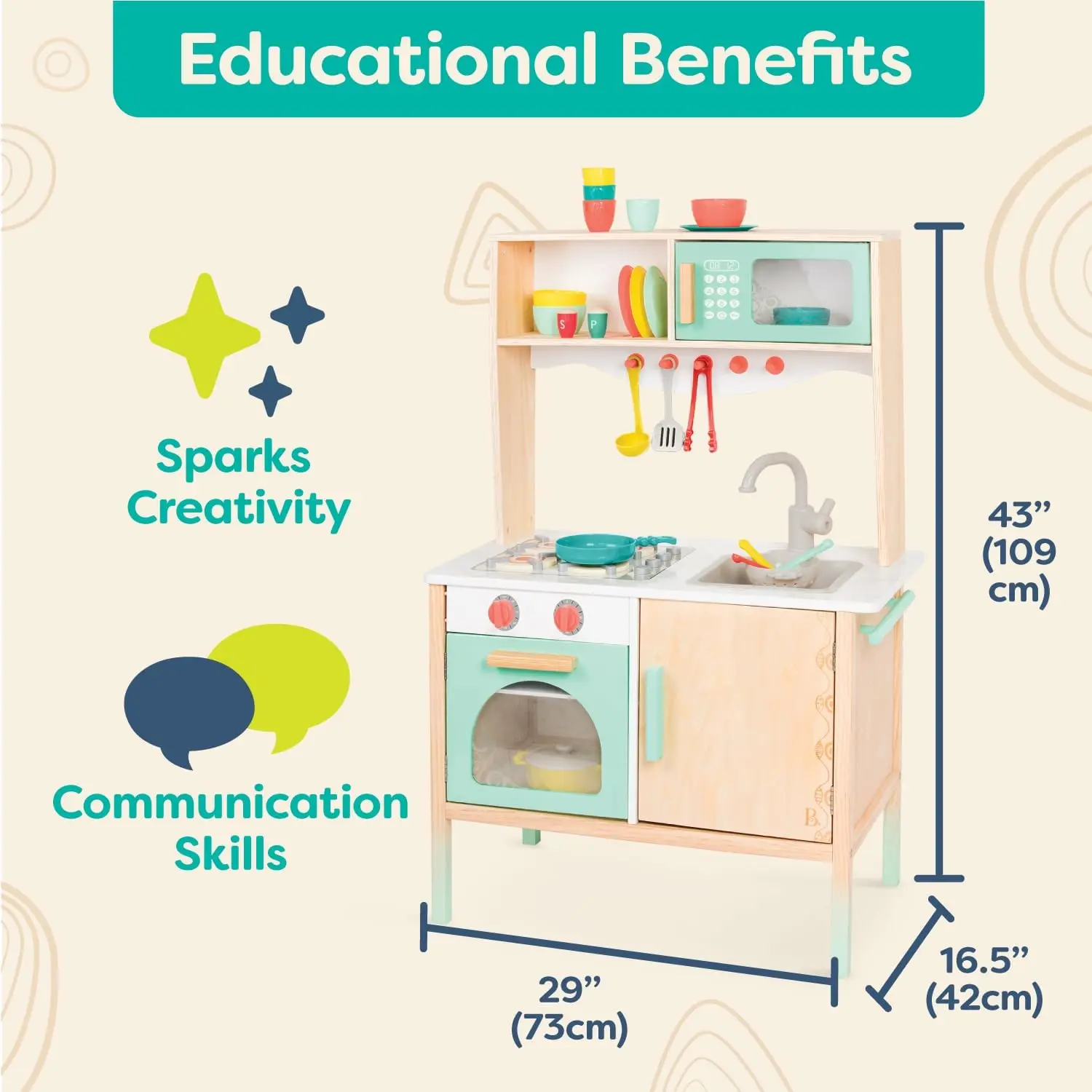 Mini Chef Kitchenette-Faire semblant de jouer en bois, Cuisine pour enfants, Ensemble de jeu de cuisine et accessoires, (20 + pièces), 3 ans
