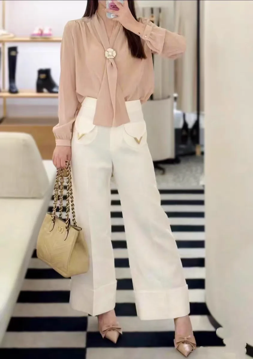 Spring 2026 High Waist Slimming Straight Leg Pants Women's Loose Casual Versatile Wide Leg Long Trousers Elegant Lady Style