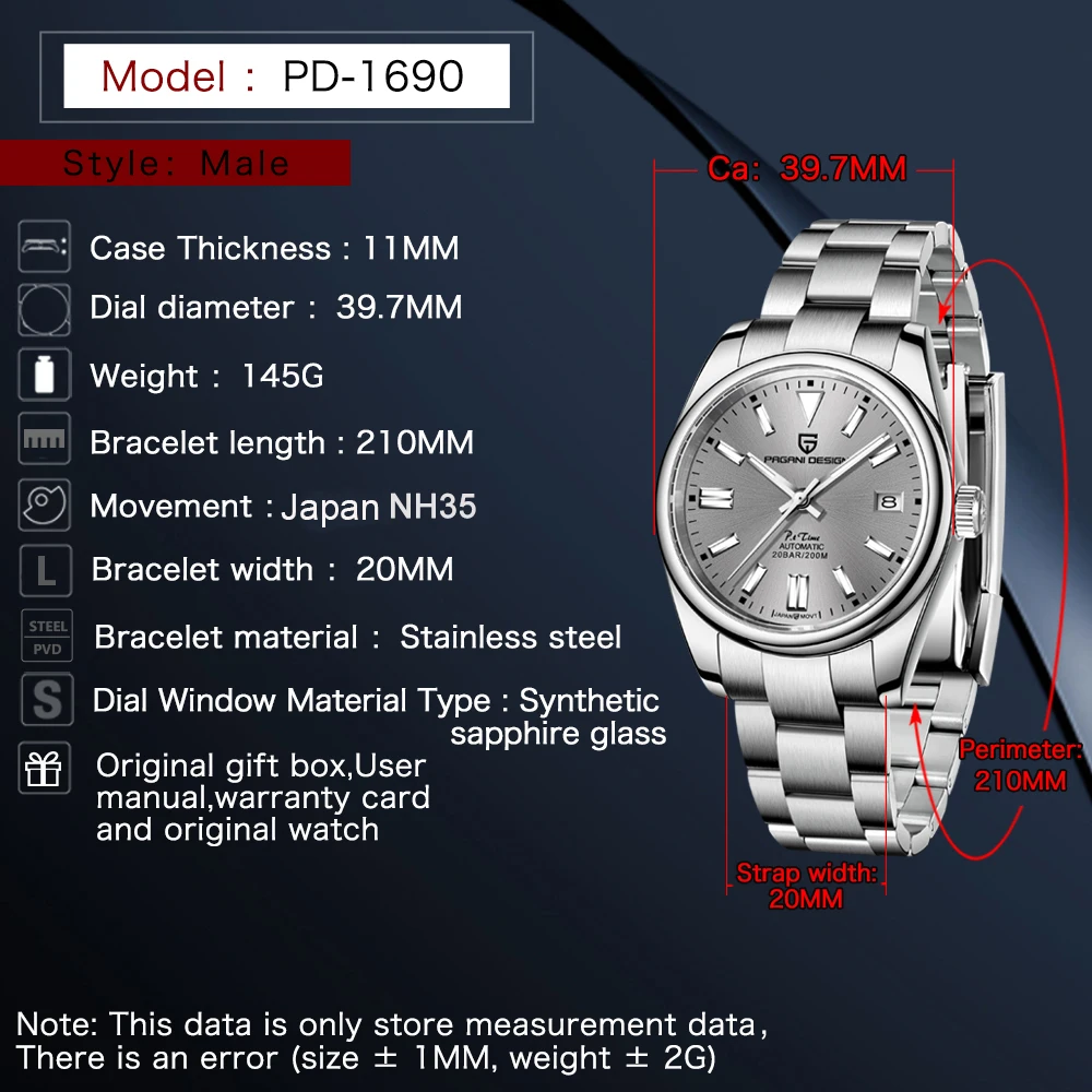 PAGANI DESIGN 2022 New Automatic Watch Men Business Machinery Watch Sapphire Stainless Steel 200m Waterproof Watch Reloj Hombre