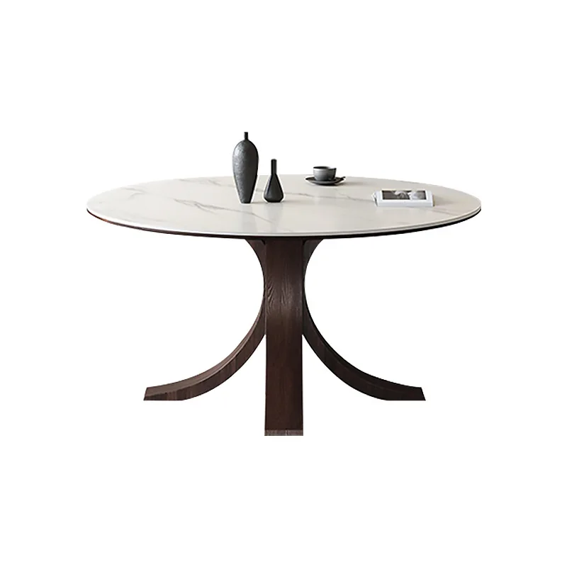 

Slate dining table and chairs, modern simple household round dining table, simple walnut solid wood