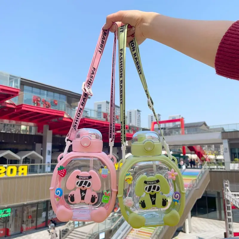 Dual-Function Plastic Water Cup Kids' Straw Cup, Cartoon-Themed Colorful Energetic Design Large-Capacity Portable Water Bottle