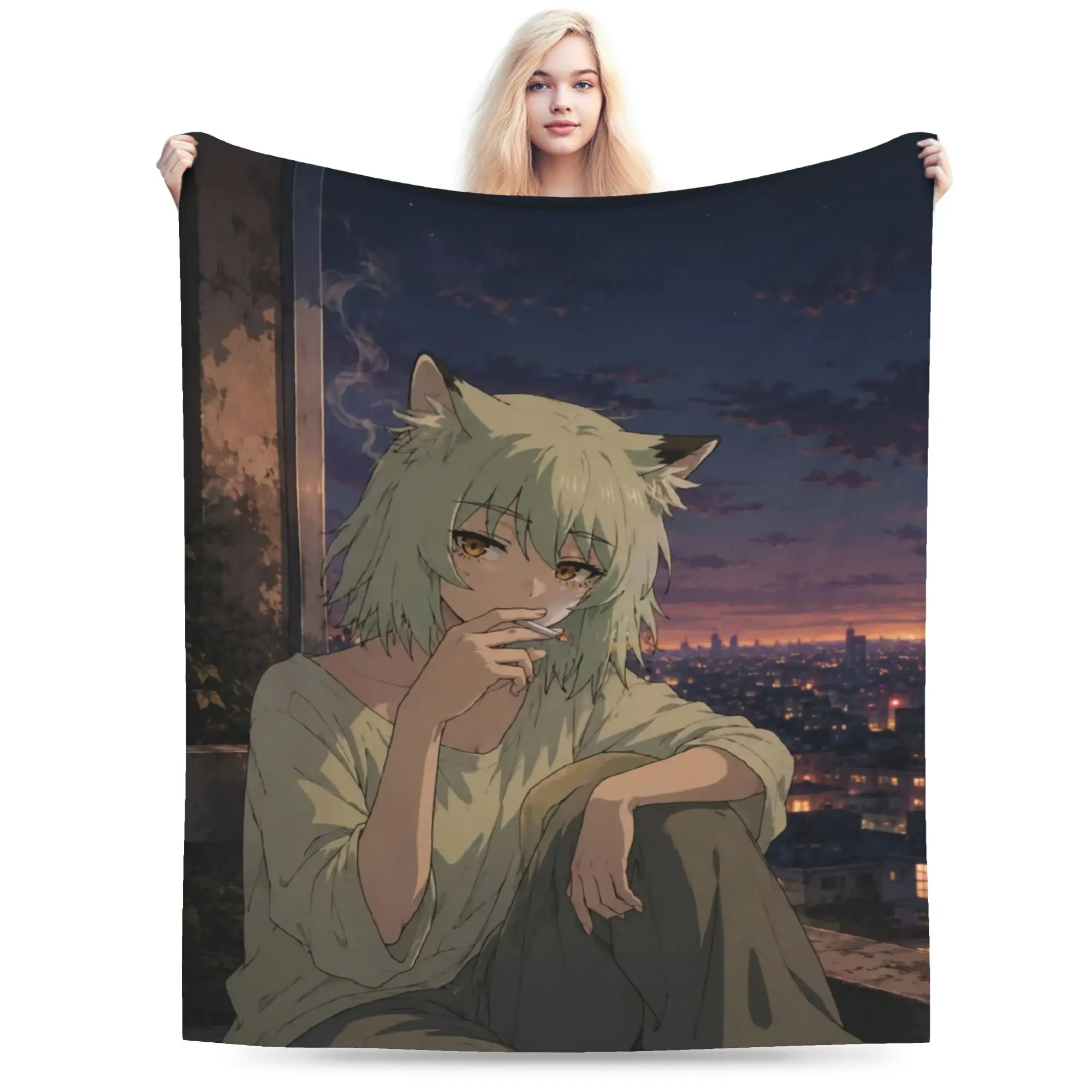 C-Chainsmoker Cats Soft Blankets  Graphic Travel Car Throw Blanket Home Decor Flannel Bedspread Sofa Bed Cover