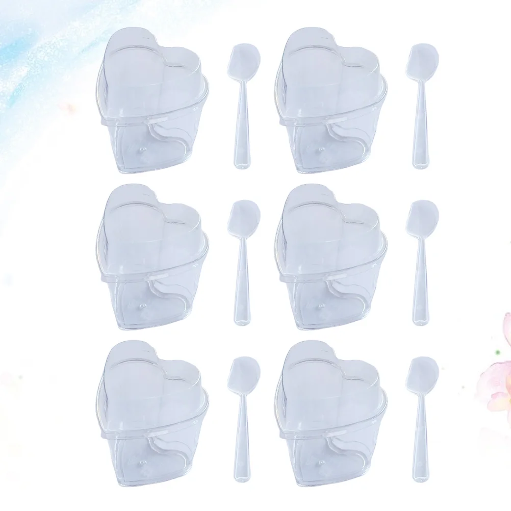 

10 set 150Ml Heart Shape Pudding Cup Transparent Dessert Container For Mousse Jelly Yogurt Wedding Party Clear Plastic Cups Lid