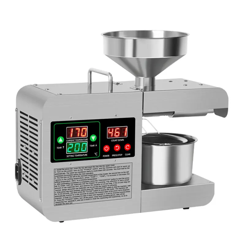 Prensa de aceite inteligente automática para el hogar, máquina de extracción de aceite en frío y caliente de acero inoxidable, Control de