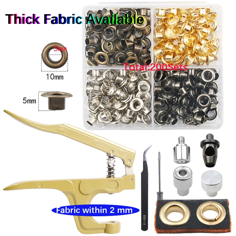 For Thick Fabric 5mm Brass Eyelets with Multifunctional Pliers Grommet Kit Leather Belt Scrapbooking Eyelet Tool and Accessoires