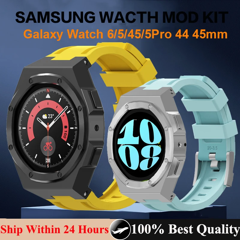 Modification Kit Case For Samsung Galaxy Watch 5Pro 45mm Rubber Bracelet Correa For Samsung Galaxy Watch 6 5 4 44mm DIY Mod Kit