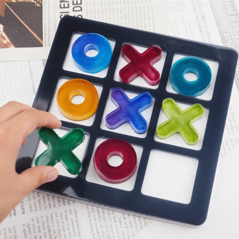 

Силиконовая форма для шахматных игр Tic-Tac-Toe из смолы, форма «сделай сам» для Креста, шахматных фигур, зеркальная форма, украшение для дома, украшение для хранения