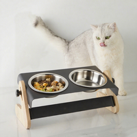 Elevated cat food and water bowl, metal stand 2 stainless steel bowls, adjustable tilt angle, suitable for cats and small dogs