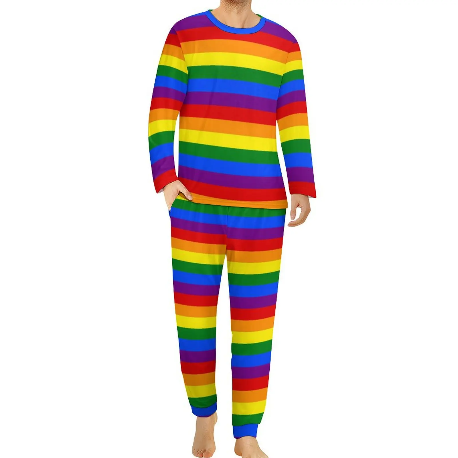 Pigiama con bandiera arcobaleno colorato Daily Gay Pride LGBT Modern Sleep Nightwear uomo due pezzi manica lunga Trendy pigiama oversize Set