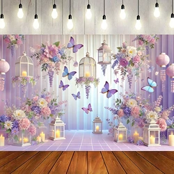 Purple and Pink Butterfly party backgrounds - polyester photography backgrounds for birthdays, weddings and more