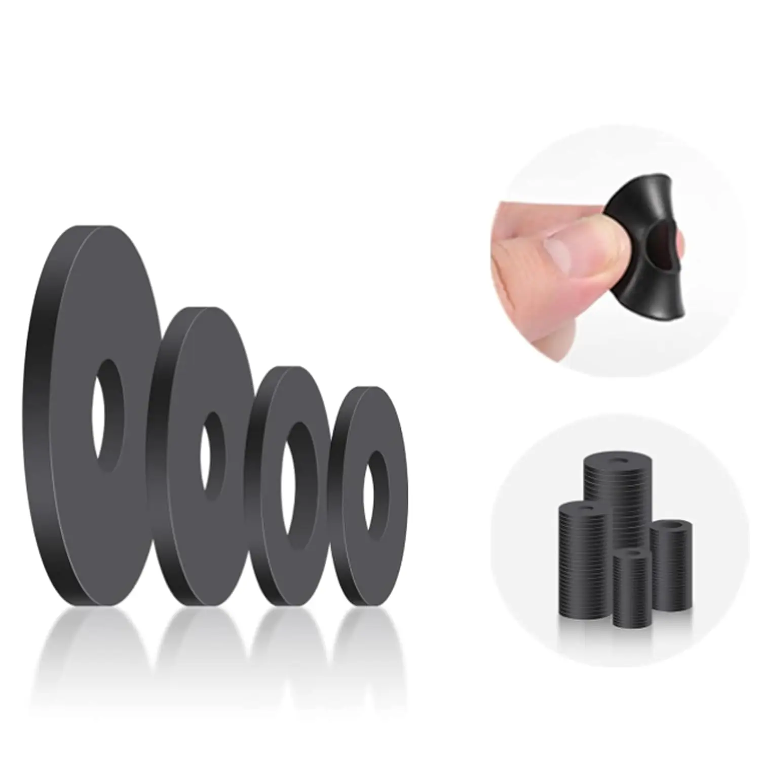 

120 Pcs Black Flat Rubber Washers Assortment Kit 6 Sizes (12/16/18/20/25/30mm), Heavy Duty Vibration Damping Pads Shower Head