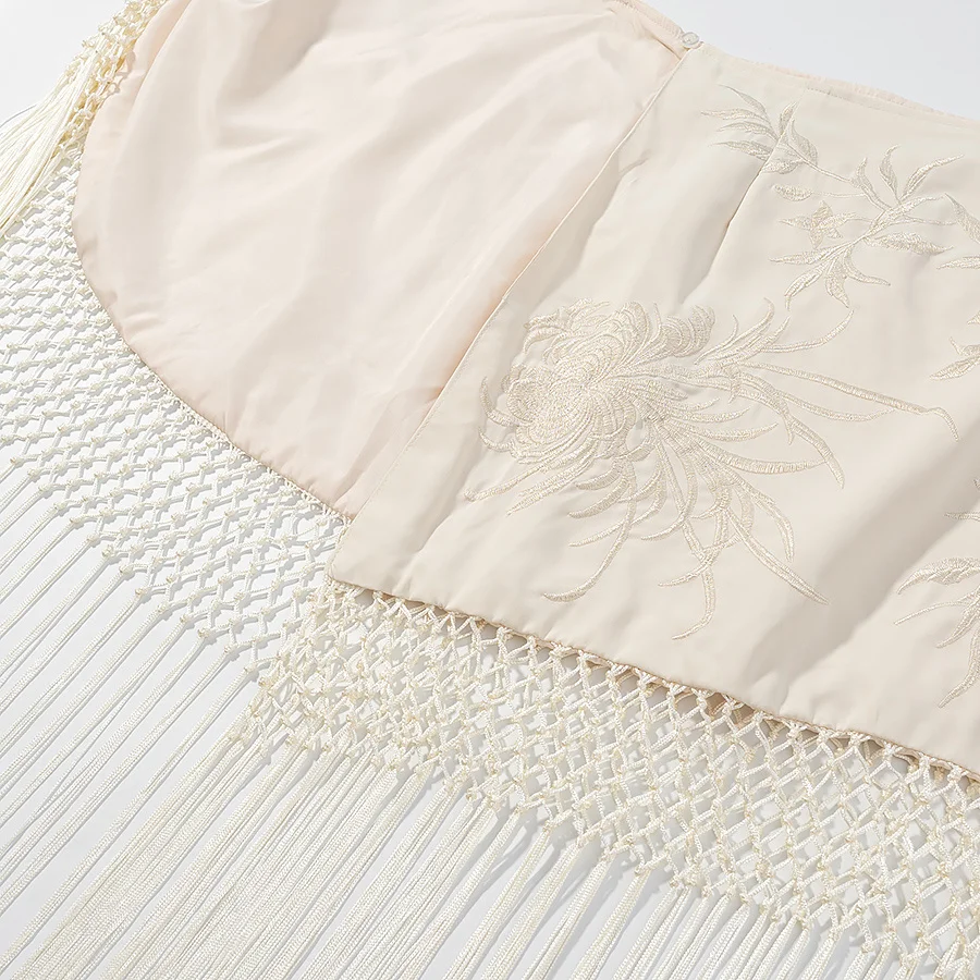 Gonna midi a vita alta con decorazioni in nappe ricamate in pizzo Faion da donna Primavera 2025 Fibra di poliestere H-ape