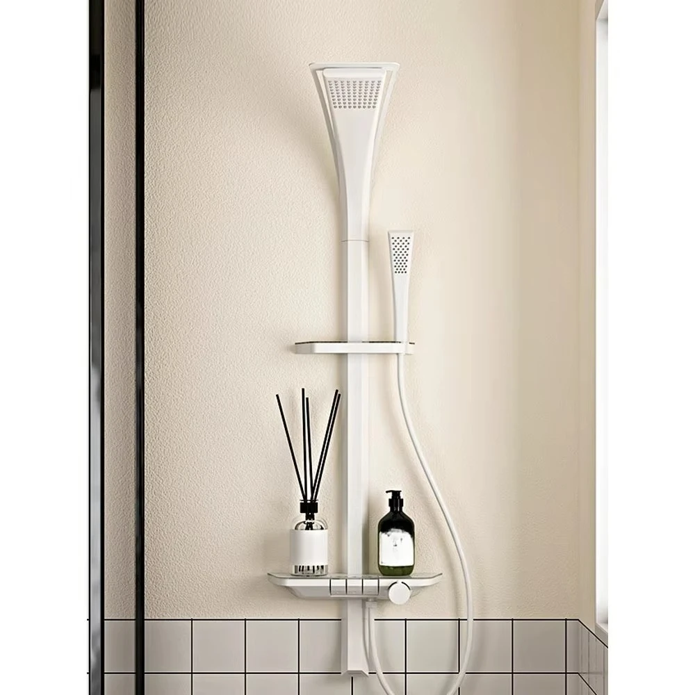 Black White Rain Spray Brass Single Handle Thermostatic Ceramic Bathroom Shower Column Faucet Set