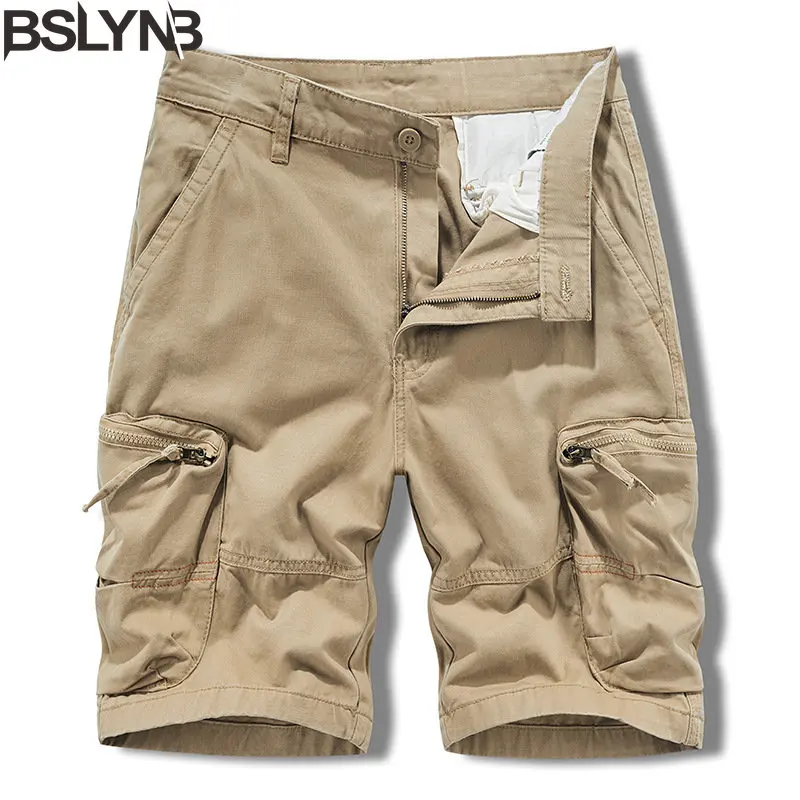 

Men's Multi-Pocket Cargo Shorts with Zipper Pocket Male Casual Solid Color Outdoor Shorts for Summer