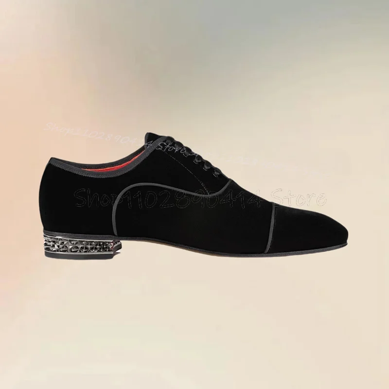

Black Strappy Suede Square Toe Metal Heel Loafers Fashion Lace Up Men Shoes Luxury Handmade Party Feast Office Men Casual Shoes