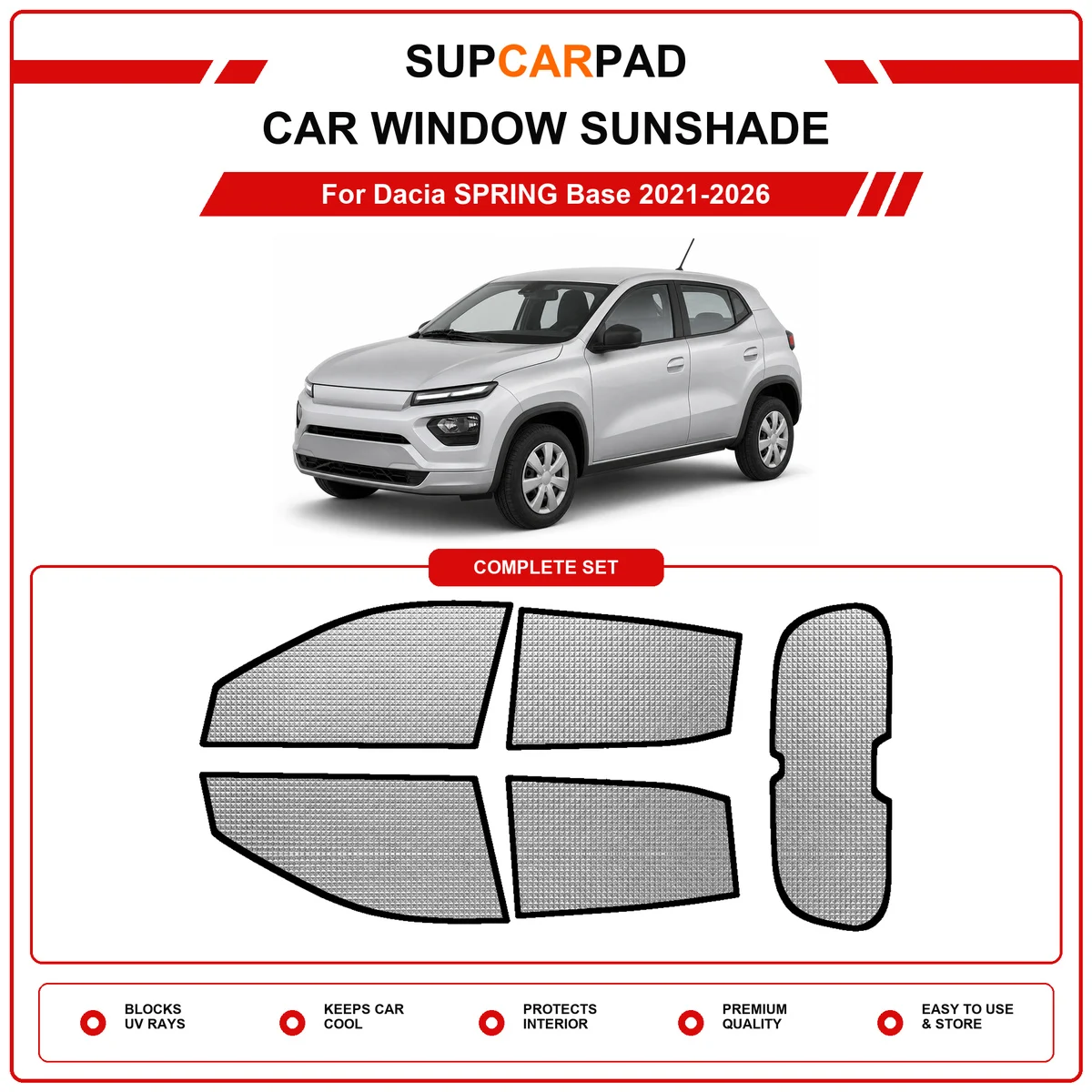 For Dacia SPRING Base 2021-2026 Pre‑Cut Auto Window Sunshade Anti‑UV Car Sun Visor Protector