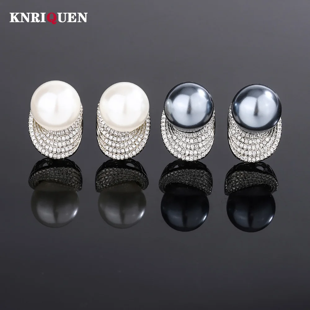 2023 Trend 12MM White Black Pearl Earrings for Women High Carbon Diamond Fine Jewelry Charms Female Anniversary Gift Wholesale