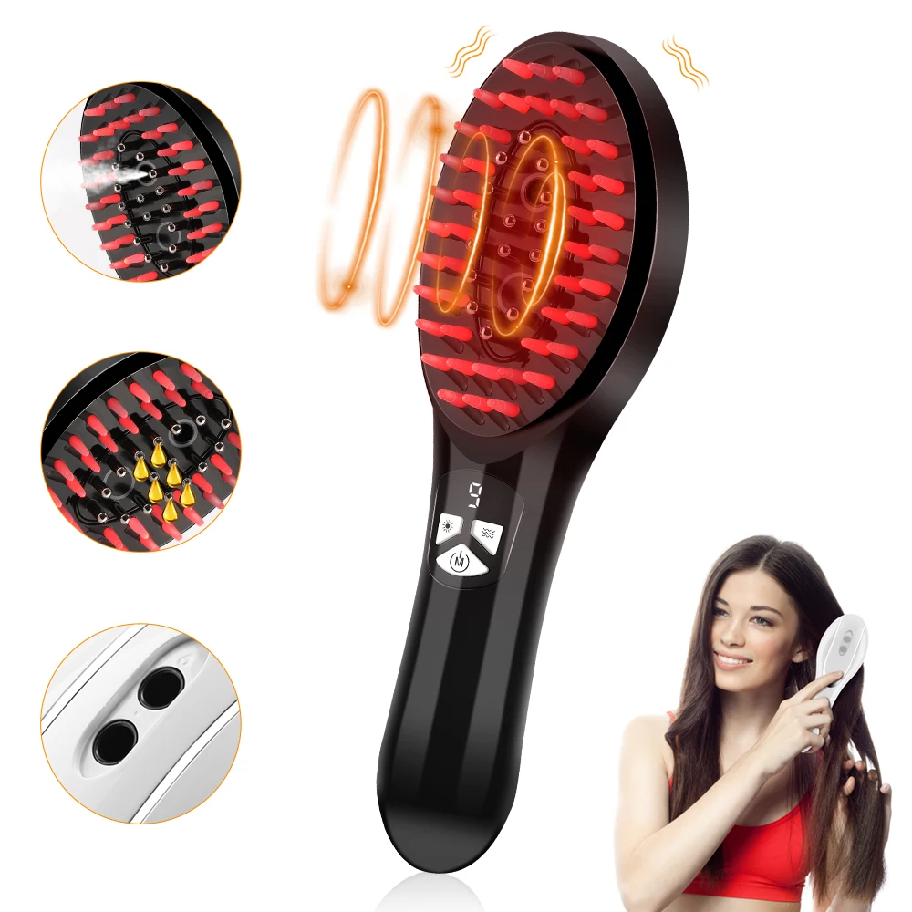 Electric Vibration Massage Comb Red Light Therapy Vibration Head Massager Comb Hair Growth Oil Nano Sprayer Nourish Scalp Brush