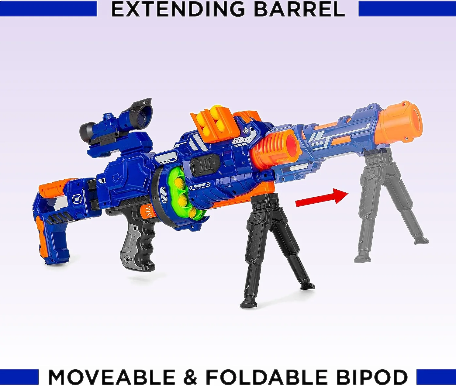 Best Choice Electric Foam Ball Blaster Toy with Barrel Extension, 12 Balls & Foldable Bipod view 2