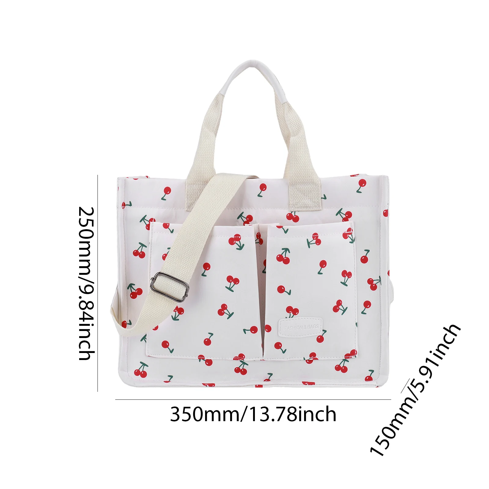 Women Cherry Pattern Tote Bag Adjustable Strap Clutch Lady Large Capacity Shopper Commute Bag Cherry Printed Tote Handbag