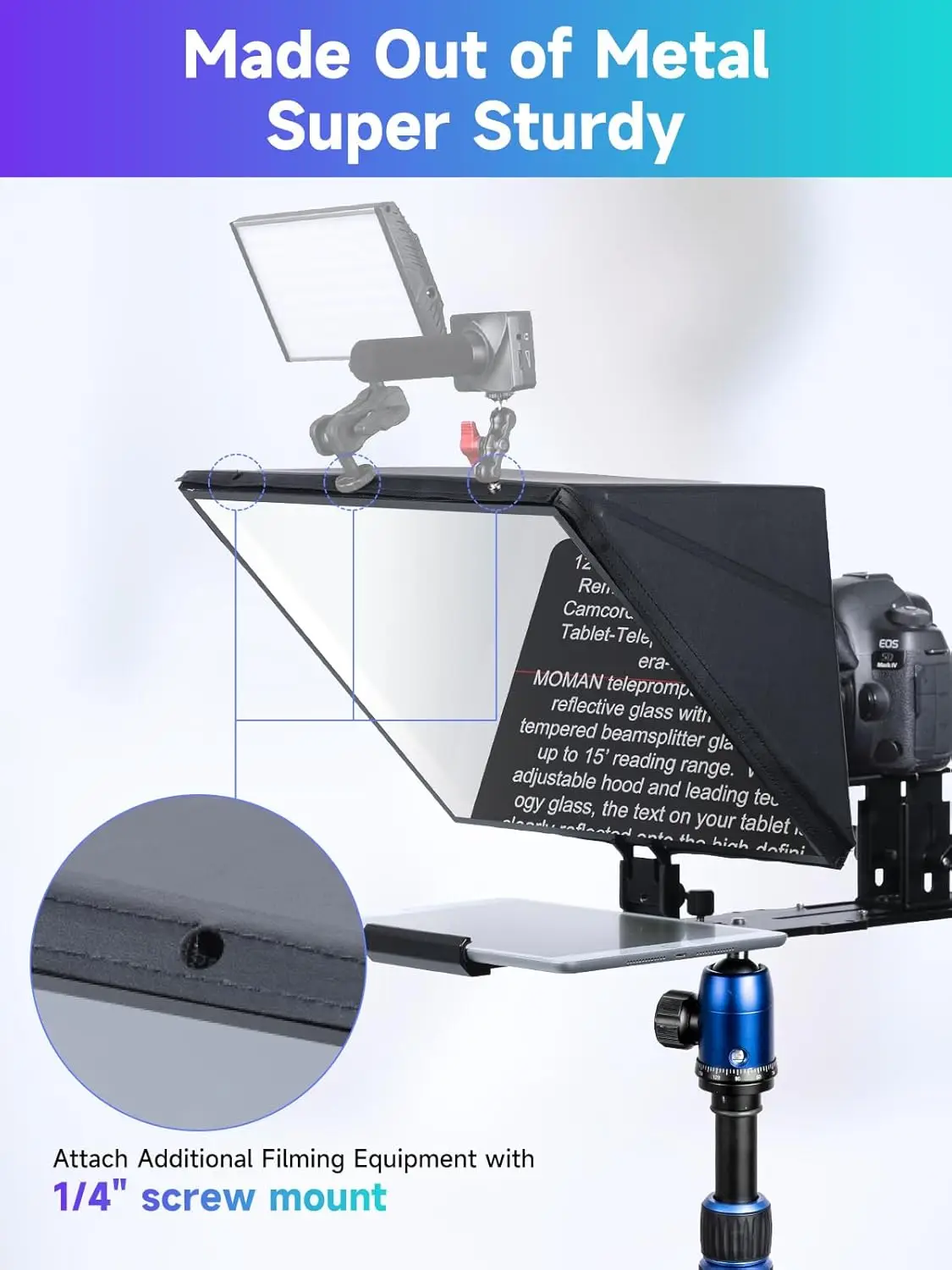 Moman MT16 16 inch Video Prompter Professional Teleprompter for iPad/Tablet Prompting w/ APP Remote Control Filming by Camcorder