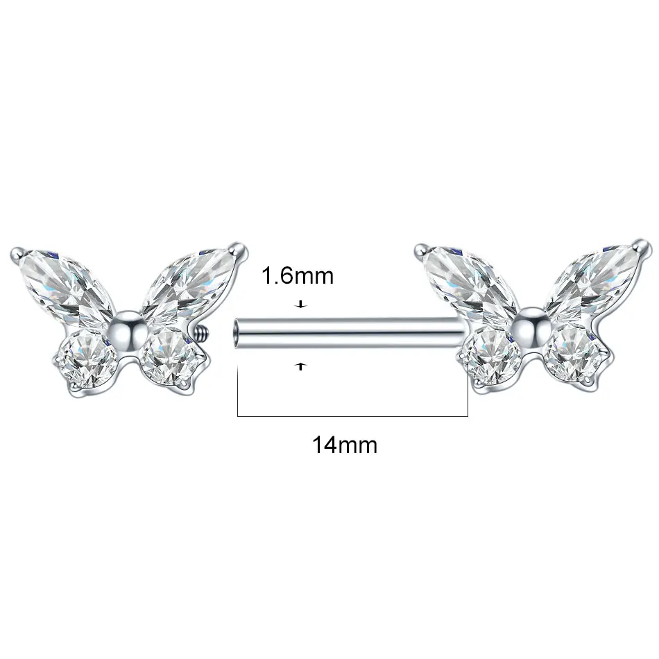 1Pc G23 Titanium Nipple Ring Straight Barbell Piercing Zircon Internally Threaded Nipple Bars Piercing Ring Women Body Jewelry view 2