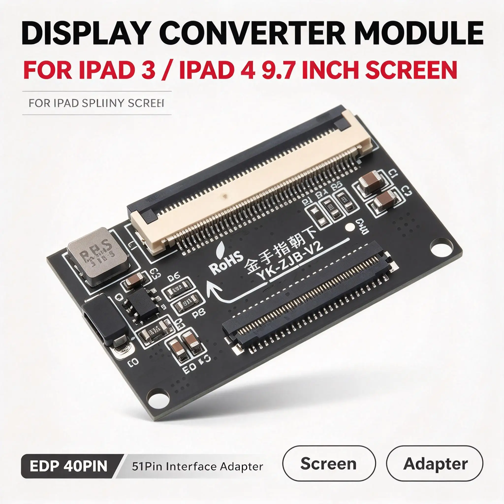 DYKB EDP 40Pin to 51Pin Adapter Board LCD Display Converter Only for iPad 3 4 9.7 Inch Tablet Screen Repair DIY Replacement