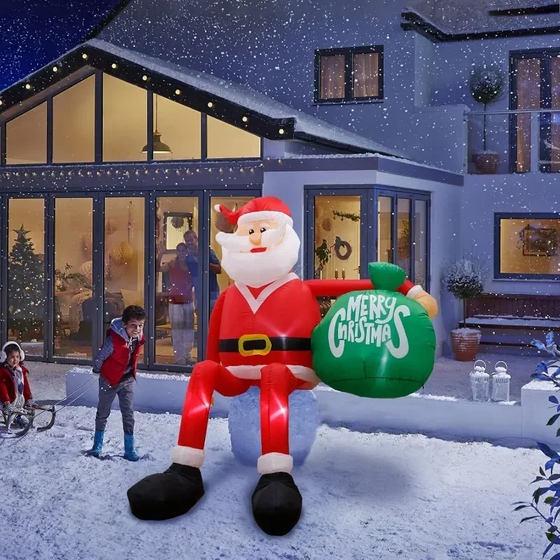 8FT(2.4M) Large Christmas Inflatables Decoration Glowing Sitting Santa Blow Up Hanging Santa for House Roof Garden Xmas Decor