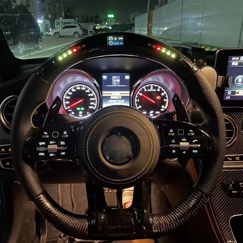 

LED Carbon Fiber Steering Wheel Fit For Benz Mercedes AMG A C E GLS GLA C63 E63 G500 S63 GLA45 W205 W204 W213 PRM Sport Wheel