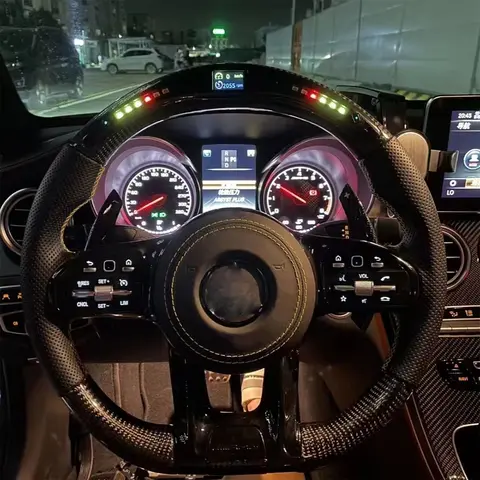 벤츠 메르세데스 AMG A C E GLS GLA C63 E63 G500 S63 GLA45 W205 W204 W213 PRM 스포츠 휠에 맞는 LED 탄소 섬유 스티어링 휠