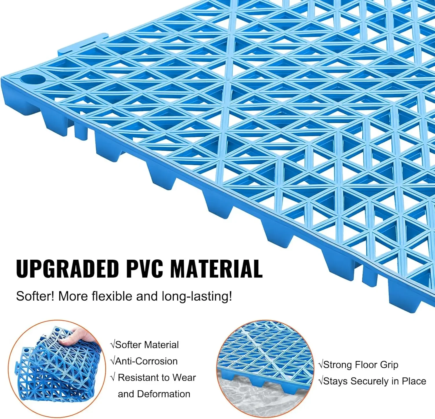 Interlocking Tile 50PCS Blue, Drainage Tiles 12" x 12" Splicing, Soft PVC Interlocking Drainage Floor Tiles