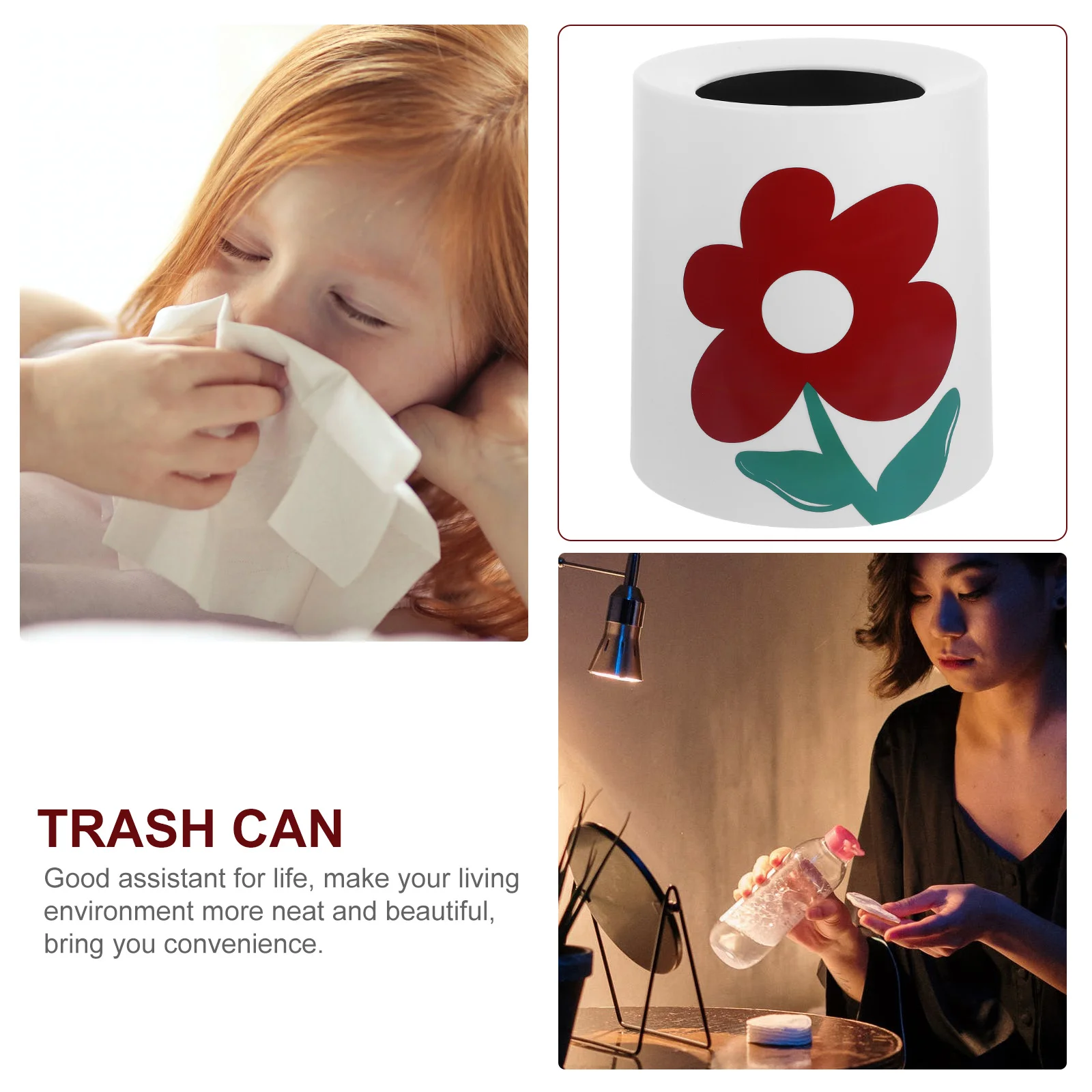 

Double Layer Flower Trash Can Large Capacity Modern Simple Design for Home Office Bedroom Bathroom Kitchen Living Room Plastic