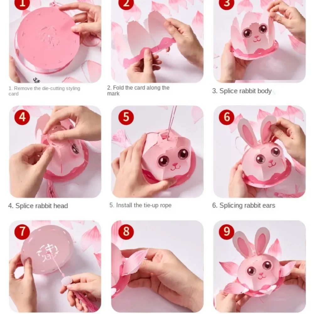 DIY Material Bag Mid-Autumn Festival Lantern DIY Glowing Handmade Handheld Rabbit Lantern Lotus Flower Shape Luminous