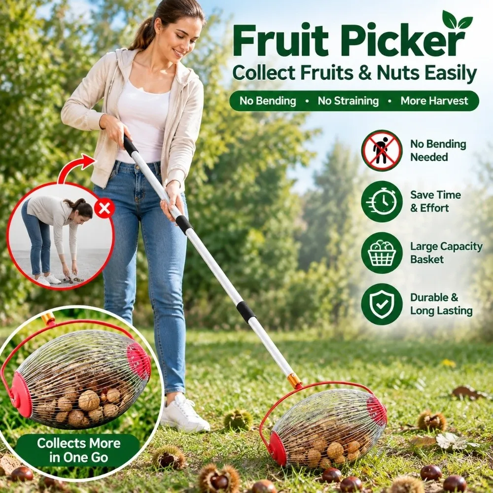 Telescopic Rod Rolling Nut Gatherer Wire Cage Lightweight Walnut Picker Collector Garden Tool No More Bending
