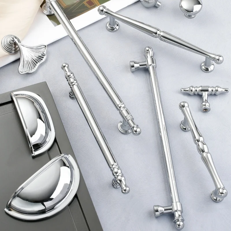 Chrome Plated Drawer Knobs Cupboard Handles Cabinet Kitchen Knobs European Wardrobe Closet Door Pulls Furniture Hardware