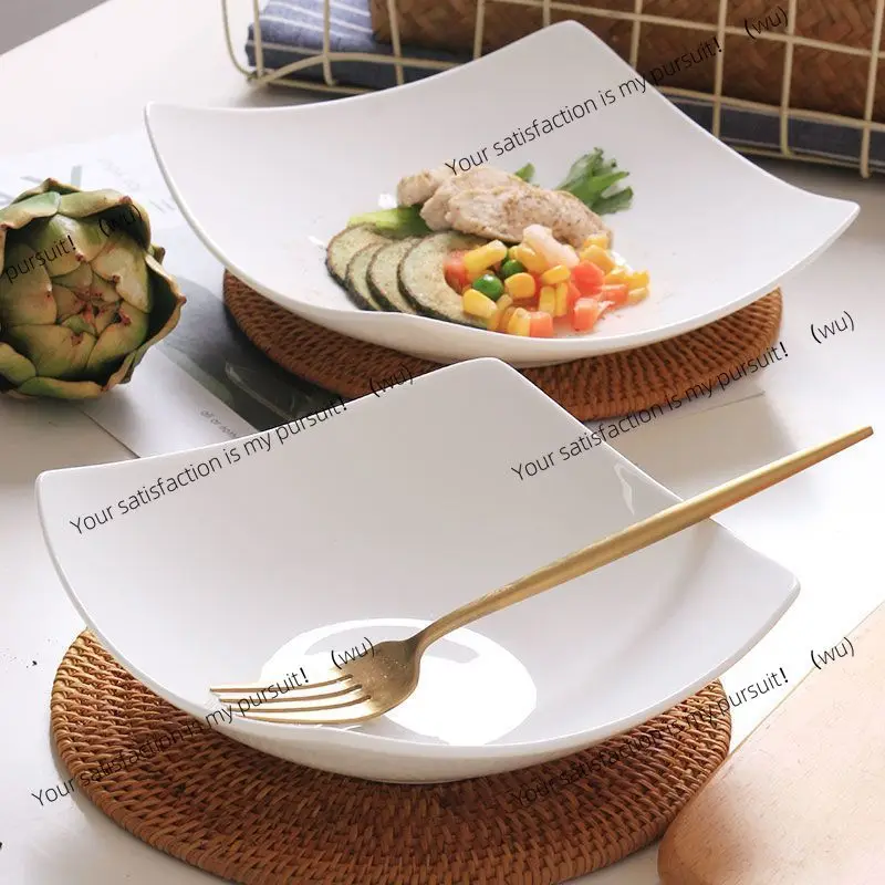 Plates ins high-value ceramic dishes, household square foot plates, soup plates, salad bowls, light luxury Nordic style deep