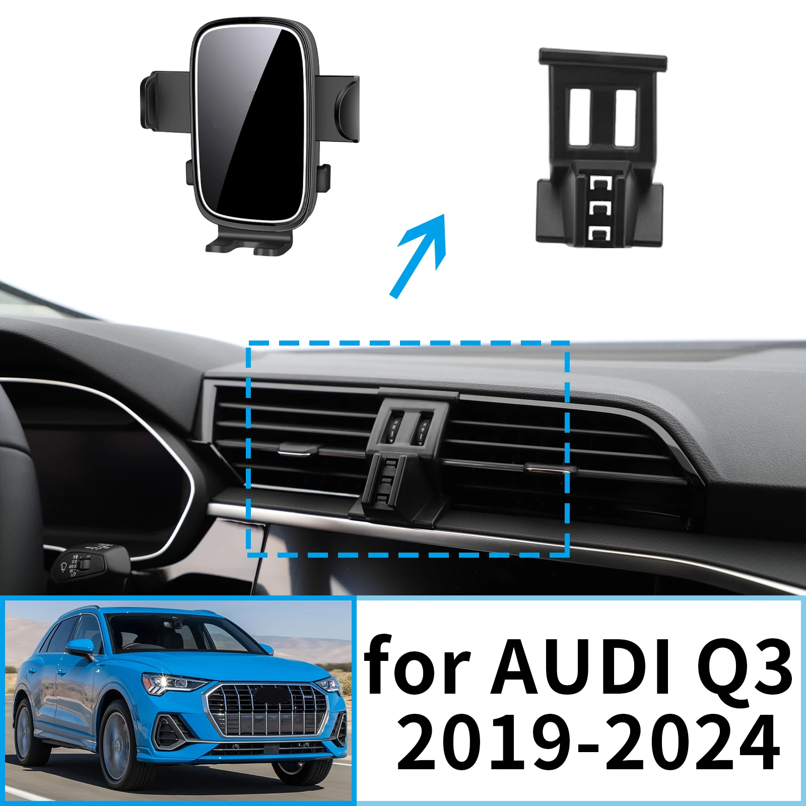 

fit for AUDI Q3 2019 2020 2021 2022 2023 2024 Stable Clip-On Phone Holder​​ Mount Screen Base No Vibration​ Car accessoires