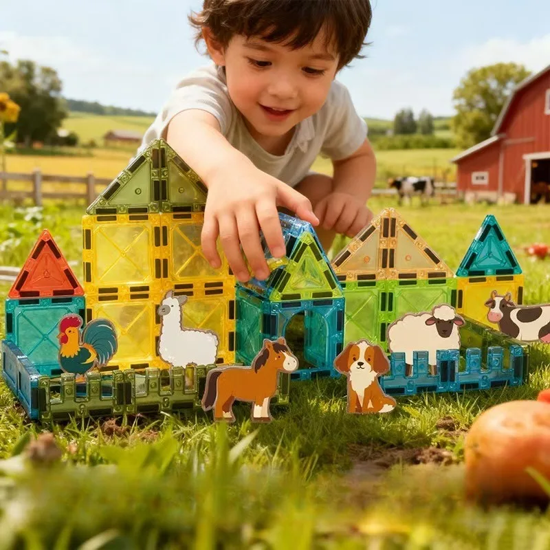 Animal Farm Magnetic Building Blocks Set Magnetic Sheet Construction Building Puzzle Tiles Boys Girls Kids Montessori Toys Gifts