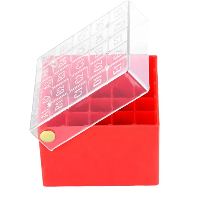 B03C-Compact Red 25-Cell Frozen Tube Box For Organizing 1.5-2.0Ml Samples, Flip Closure, Single Piece