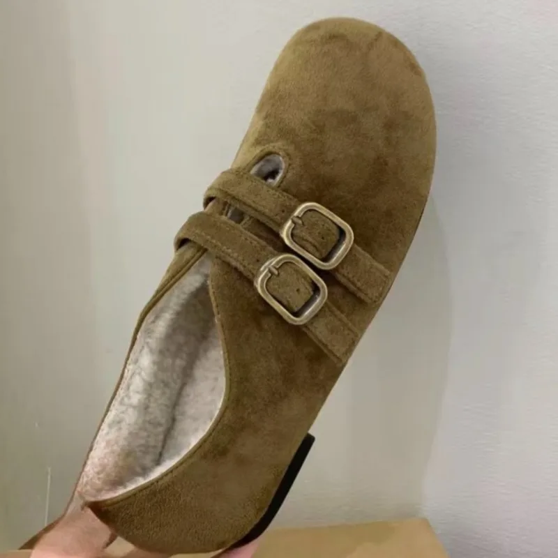 Nieuwe winterluxe metallic ontwerp platte antislip lage schoenen voor dames, casual dagelijkse kleding met fleece gevoerde, dikke en warme platte schoenen