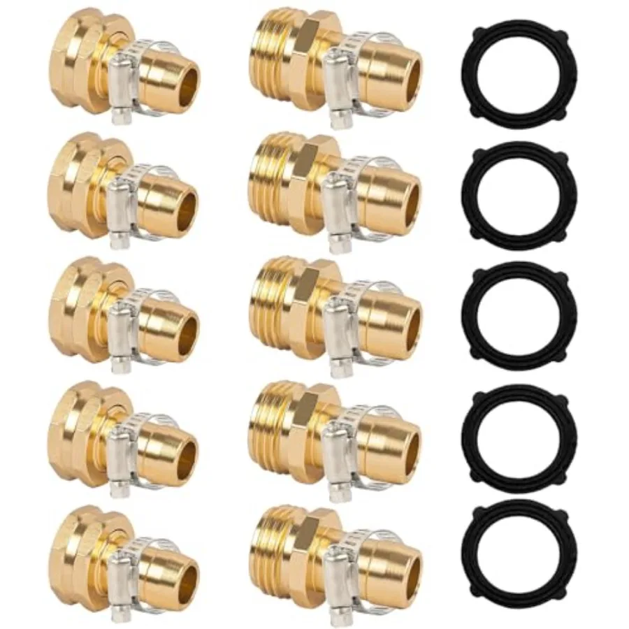

Garden Hose Repair Connector with Clamps, Fit for 3/4" or 5/8" Aluminum Garden Hose Fitting, Male and Female Hose Fittings, s